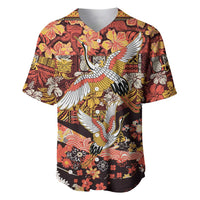 Japanese Hawaiian Crane Baseball Jersey Yellow Ochre Tapa Patchwork Pattern
