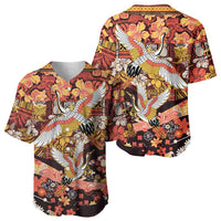 Japanese Hawaiian Crane Baseball Jersey Yellow Ochre Tapa Patchwork Pattern