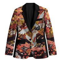 Japanese Hawaiian Crane Blazer Yellow Ochre Tapa Patchwork Pattern