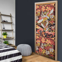 Japanese Hawaiian Crane Door Cover Yellow Ochre Tapa Patchwork Pattern