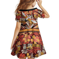 Japanese Hawaiian Crane Family Matching Off The Shoulder Long Sleeve Dress and Hawaiian Shirt Yellow Ochre Tapa Patchwork Pattern LT9 - Polynesian Pride