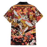 Japanese Hawaiian Crane Family Matching Short Sleeve Bodycon Dress and Hawaiian Shirt Yellow Ochre Tapa Patchwork Pattern LT9 - Polynesian Pride
