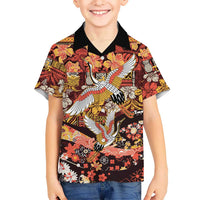 Japanese Hawaiian Crane Family Matching Summer Maxi Dress and Hawaiian Shirt Yellow Ochre Tapa Patchwork Pattern