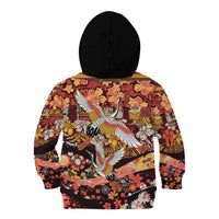 Japanese Hawaiian Crane Kid Hoodie Yellow Ochre Tapa Patchwork Pattern