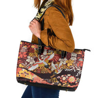 Japanese Hawaiian Crane Leather Tote Bag Yellow Ochre Tapa Patchwork Pattern