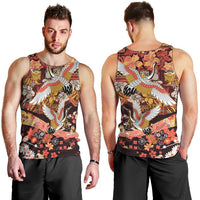 Japanese Hawaiian Crane Men Tank Top Yellow Ochre Tapa Patchwork Pattern