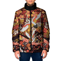 Japanese Hawaiian Crane Padded Jacket Yellow Ochre Tapa Patchwork Pattern