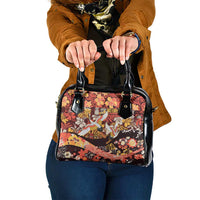 Japanese Hawaiian Crane Shoulder Handbag Yellow Ochre Tapa Patchwork Pattern