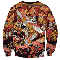 Japanese Hawaiian Crane Sweatshirt Yellow Ochre Tapa Patchwork Pattern