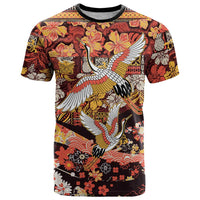 Japanese Hawaiian Crane T Shirt Yellow Ochre Tapa Patchwork Pattern