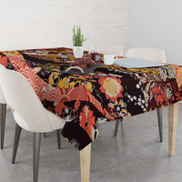 Japanese Hawaiian Crane Tablecloth Yellow Ochre Tapa Patchwork Pattern