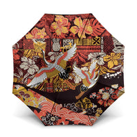 Japanese Hawaiian Crane Umbrella Yellow Ochre Tapa Patchwork Pattern