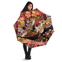 Japanese Hawaiian Crane Umbrella Yellow Ochre Tapa Patchwork Pattern