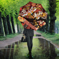Japanese Hawaiian Crane Umbrella Yellow Ochre Tapa Patchwork Pattern