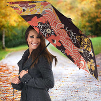Japanese Hawaiian Crane Umbrella Yellow Ochre Tapa Patchwork Pattern