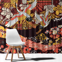 Japanese Hawaiian Crane Window Curtain Yellow Ochre Tapa Patchwork Pattern