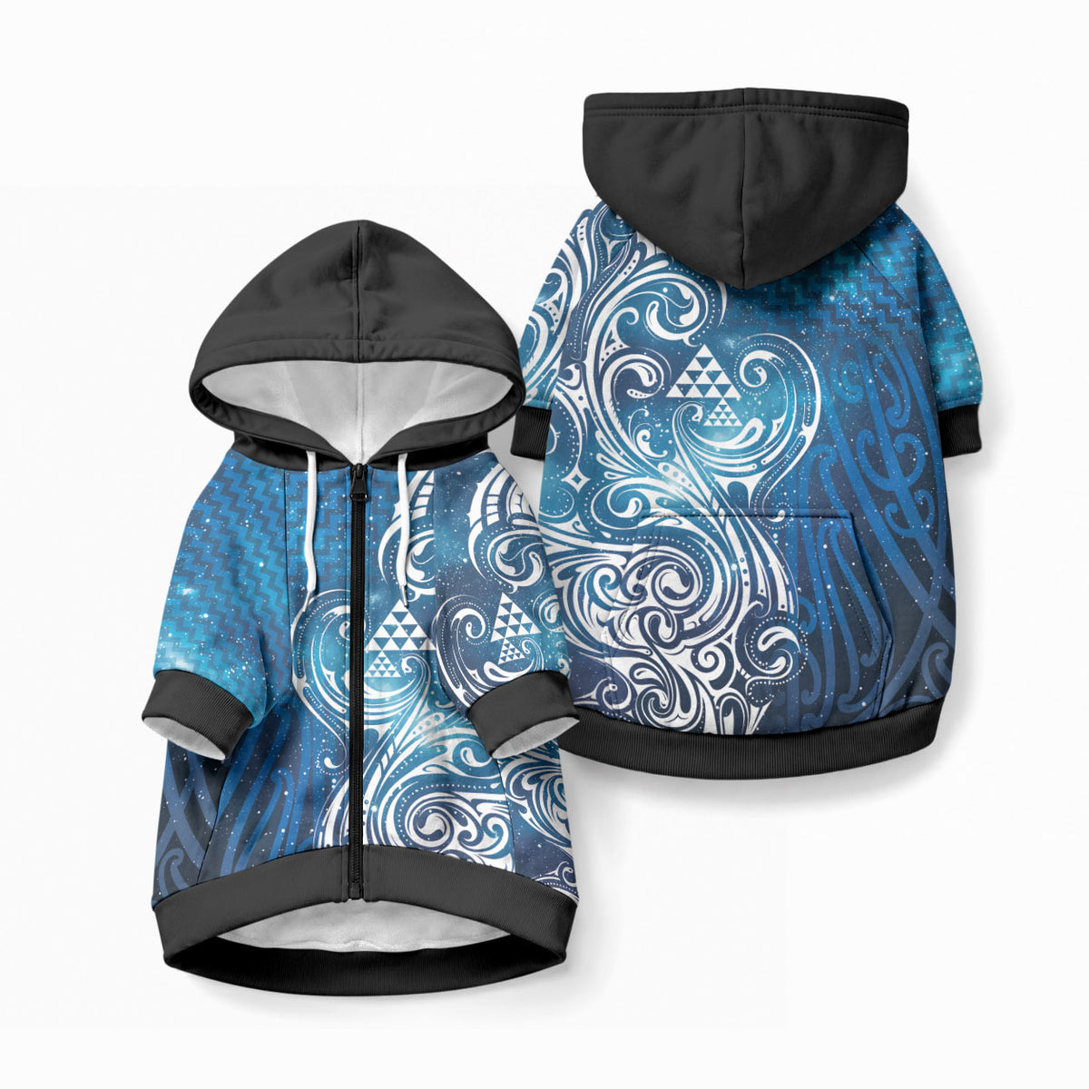 Matariki Galaxy Pet Hoodie Maori Taniko Pattern LT9 Zip-up Blue - Polynesian Pride