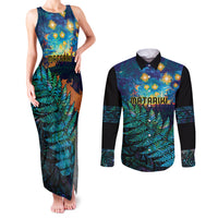 Matariki Te Tau Hou Maori Couples Matching Tank Maxi Dress and Long Sleeve Button Shirt New Zealand Silver Fern Night Starry Sky LT9 Black - Polynesian Pride