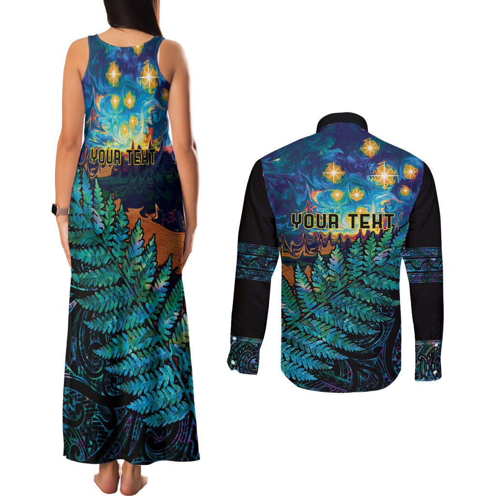 Matariki Te Tau Hou Maori Couples Matching Tank Maxi Dress and Long Sleeve Button Shirt New Zealand Silver Fern Night Starry Sky LT9 - Polynesian Pride
