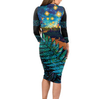 Matariki Te Tau Hou Maori Long Sleeve Bodycon Dress New Zealand Silver Fern Night Starry Sky LT9 - Polynesian Pride