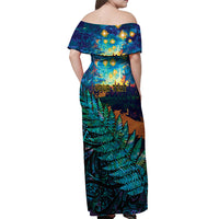 Matariki Te Tau Hou Maori Off Shoulder Maxi Dress New Zealand Silver Fern Night Starry Sky LT9 - Polynesian Pride