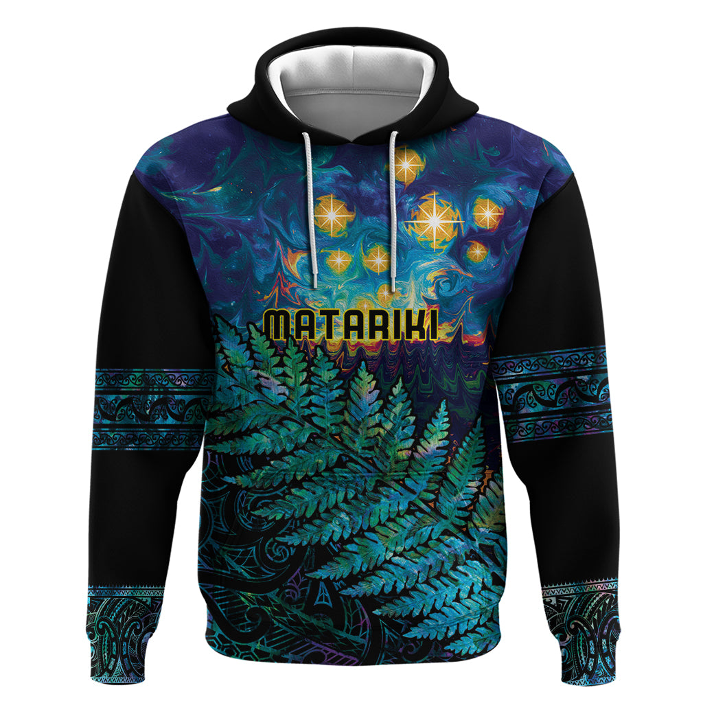 Matariki Te Tau Hou Maori Zip Hoodie New Zealand Silver Fern Night Starry Sky LT9 Pullover Hoodie Black - Polynesian Pride