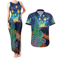Personalised New Zealand Matariki Art Star Couples Matching Tank Maxi Dress and Hawaiian Shirt Koru Fern Night Starry Sky LT9 Black - Polynesian Pride