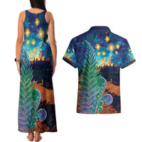 Personalised New Zealand Matariki Art Star Couples Matching Tank Maxi Dress and Hawaiian Shirt Koru Fern Night Starry Sky LT9 - Polynesian Pride