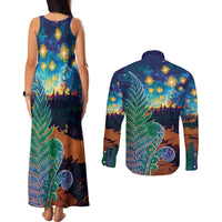 Personalised New Zealand Matariki Art Star Couples Matching Tank Maxi Dress and Long Sleeve Button Shirt Koru Fern Night Starry Sky LT9 - Polynesian Pride