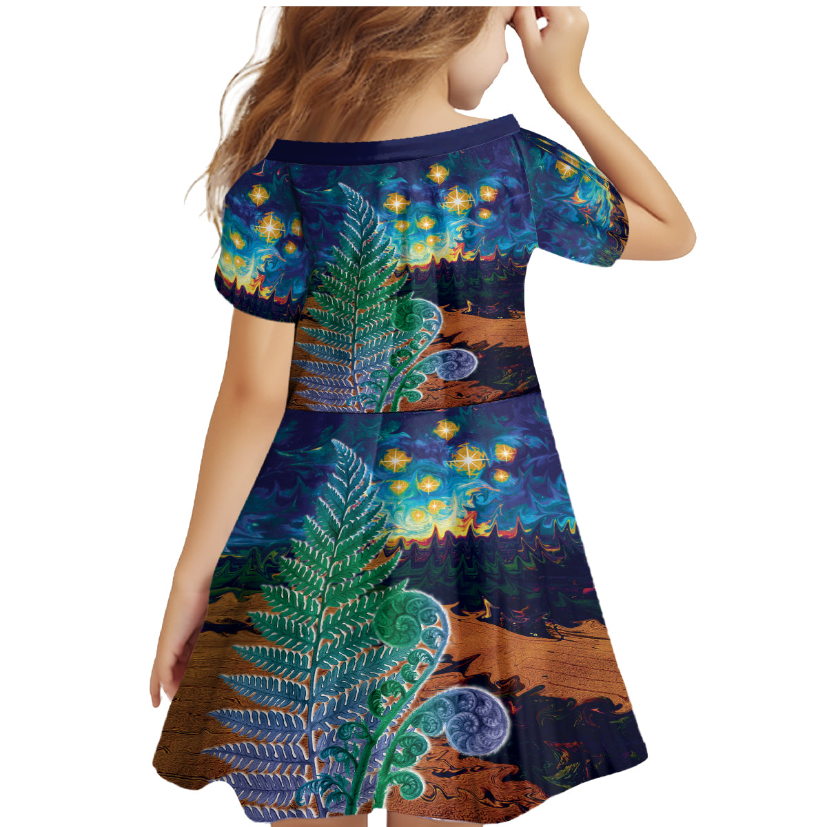 Personalised New Zealand Matariki Art Star Family Matching Mermaid Dress and Hawaiian Shirt Koru Fern Night Starry Sky LT9 - Polynesian Pride