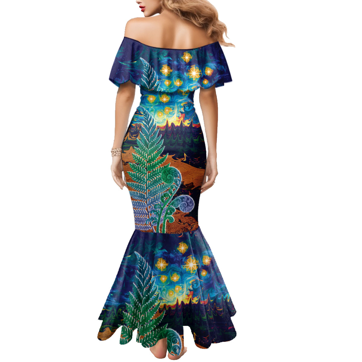 Personalised New Zealand Matariki Art Star Family Matching Mermaid Dress and Hawaiian Shirt Koru Fern Night Starry Sky LT9 - Polynesian Pride