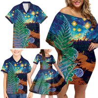 Personalised New Zealand Matariki Art Star Family Matching Off Shoulder Short Dress and Hawaiian Shirt Koru Fern Night Starry Sky LT9 - Polynesian Pride