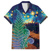 Personalised New Zealand Matariki Art Star Family Matching Puletasi and Hawaiian Shirt Koru Fern Night Starry Sky LT9 Dad's Shirt - Short Sleeve Black - Polynesian Pride