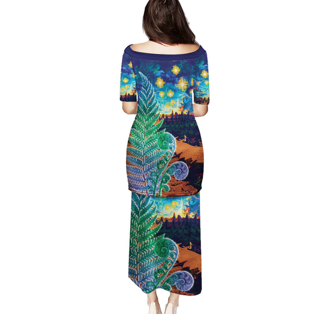 Personalised New Zealand Matariki Art Star Family Matching Puletasi and Hawaiian Shirt Koru Fern Night Starry Sky LT9 - Polynesian Pride