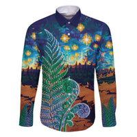 Personalised New Zealand Matariki Art Star Family Matching Short Sleeve Bodycon Dress and Hawaiian Shirt Koru Fern Night Starry Sky LT9 Dad's Shirt - Long Sleeve Black - Polynesian Pride
