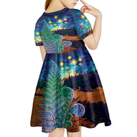 Personalised New Zealand Matariki Art Star Kid Short Sleeve Dress Koru Fern Night Starry Sky LT9 - Polynesian Pride