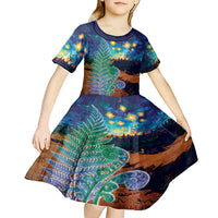 Personalised New Zealand Matariki Art Star Kid Short Sleeve Dress Koru Fern Night Starry Sky LT9 - Polynesian Pride