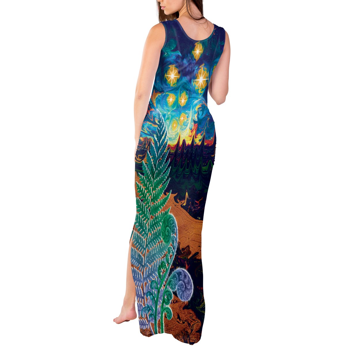 Personalised New Zealand Matariki Art Star Tank Maxi Dress Koru Fern Night Starry Sky LT9 - Polynesian Pride
