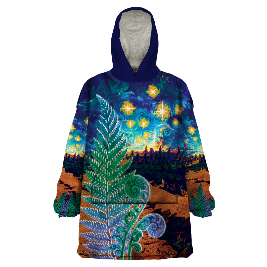 Personalised New Zealand Matariki Art Star Wearable Blanket Hoodie Koru Fern Night Starry Sky LT9 One Size Black - Polynesian Pride
