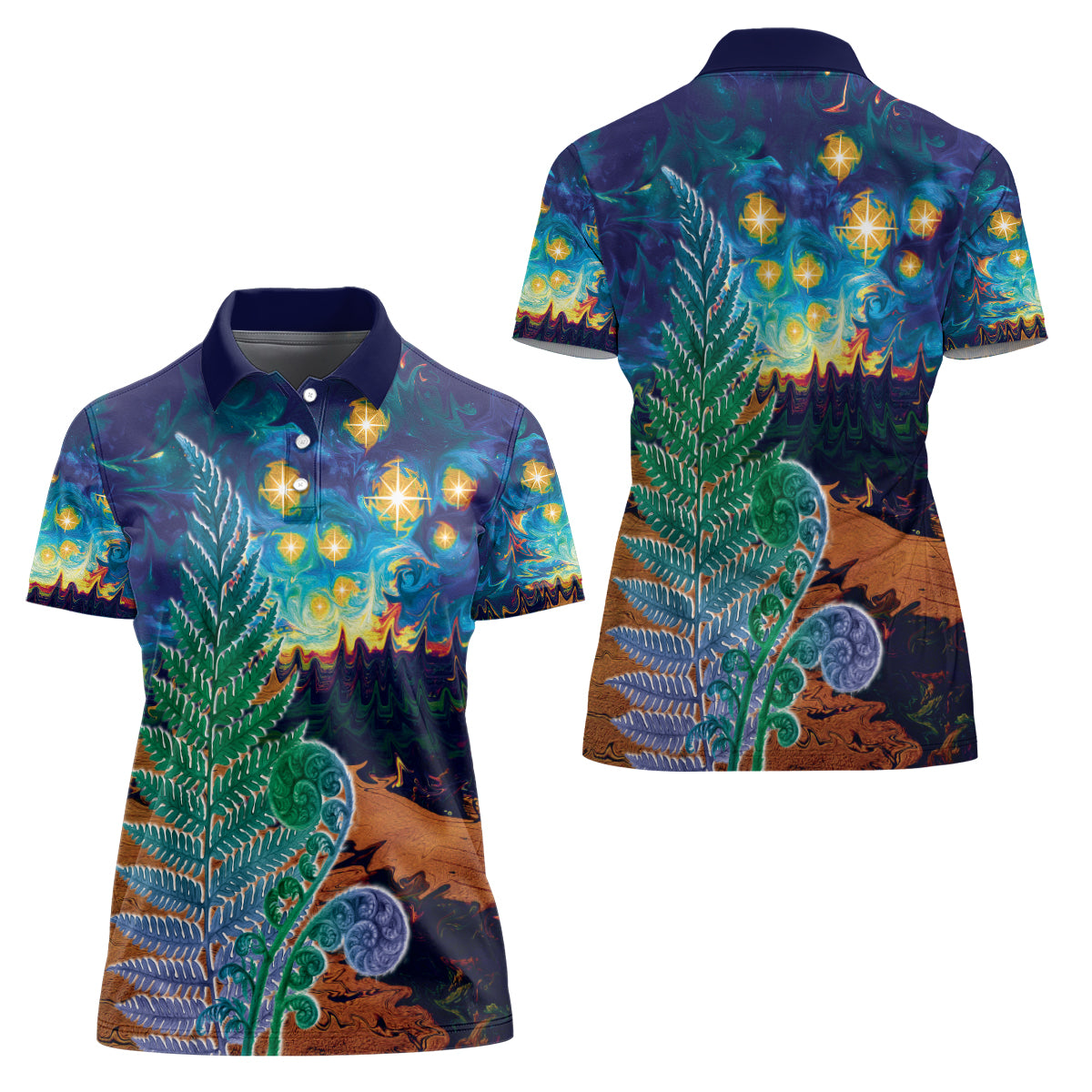 Personalised New Zealand Matariki Art Star Women Polo Shirt Koru Fern Night Starry Sky LT9 - Polynesian Pride