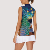 Personalised New Zealand Matariki Art Star Women Sleeveless Polo Shirt Koru Fern Night Starry Sky LT9 - Polynesian Pride