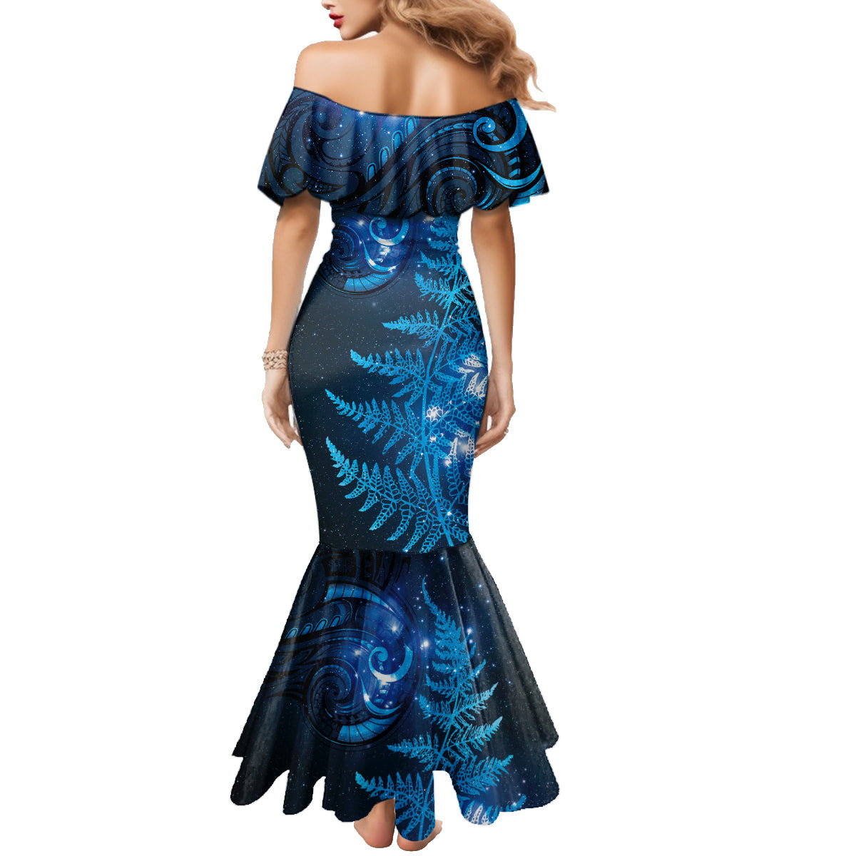 New Zealand Matariki Family Matching Mermaid Dress and Hawaiian Shirt Blue Milky Way Stars Night Sky LT9 - Polynesian Pride