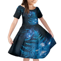 New Zealand Matariki Family Matching Puletasi and Hawaiian Shirt Blue Milky Way Stars Night Sky LT9 Daughter's Dress Blue - Polynesian Pride