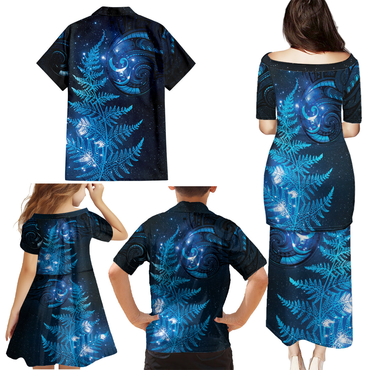 New Zealand Matariki Family Matching Puletasi and Hawaiian Shirt Blue Milky Way Stars Night Sky LT9 - Polynesian Pride