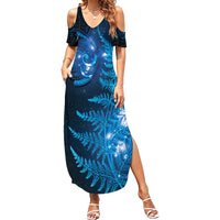 New Zealand Matariki Family Matching Summer Maxi Dress and Hawaiian Shirt Blue Milky Way Stars Night Sky
