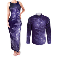 New Zealand Matariki Couples Matching Tank Maxi Dress and Long Sleeve Button Shirt Purple Milky Way Stars Night Sky LT9 Purple - Polynesian Pride