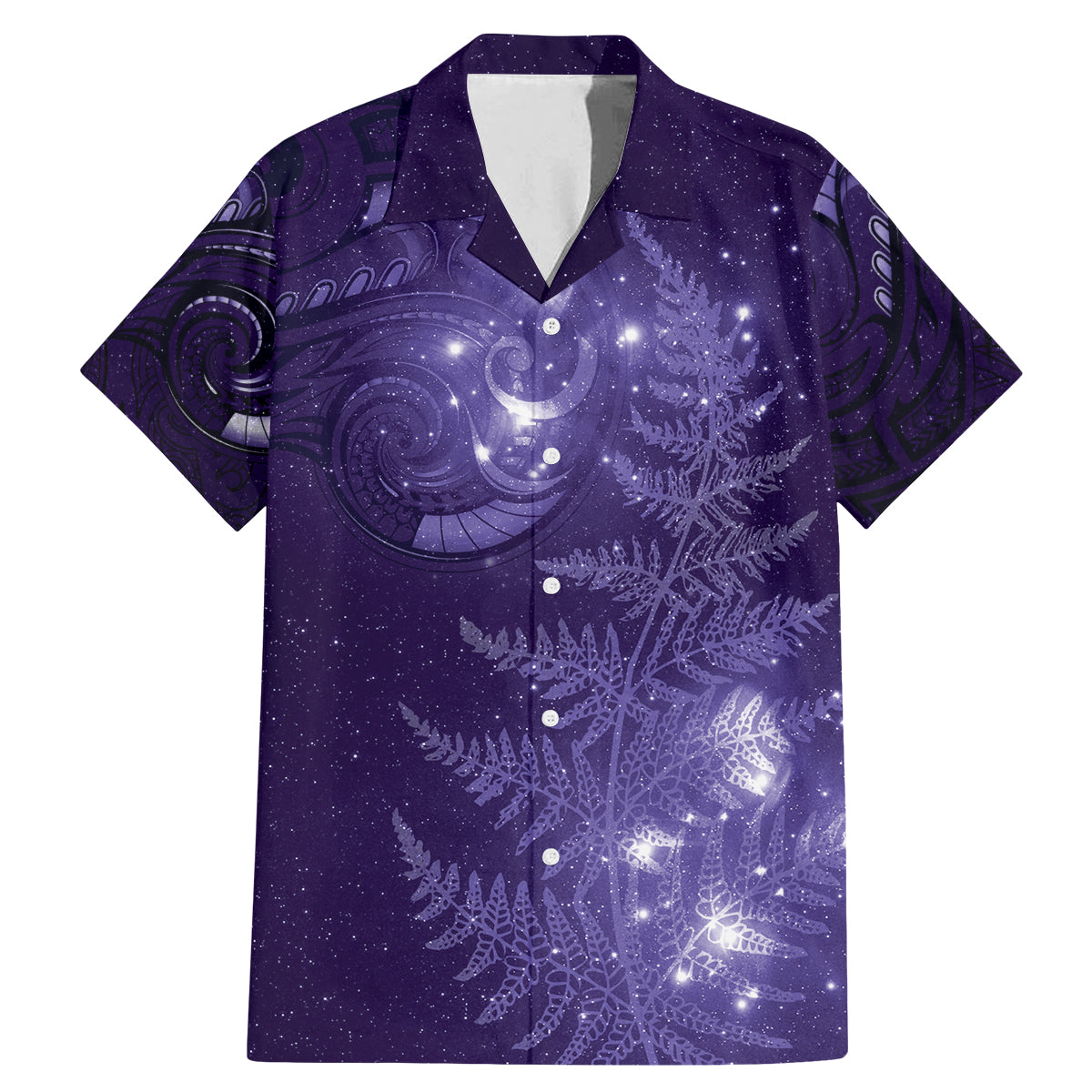 New Zealand Matariki Family Matching Mermaid Dress and Hawaiian Shirt Purple Milky Way Stars Night Sky LT9 Dad's Shirt - Short Sleeve Purple - Polynesian Pride
