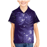 New Zealand Matariki Family Matching Mermaid Dress and Hawaiian Shirt Purple Milky Way Stars Night Sky LT9 Son's Shirt Purple - Polynesian Pride