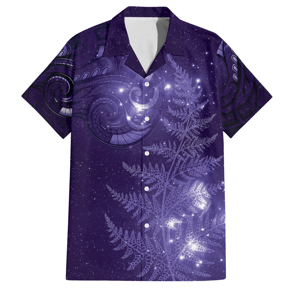 New Zealand Matariki Family Matching Off Shoulder Short Dress and Hawaiian Shirt Purple Milky Way Stars Night Sky LT9 Dad's Shirt - Short Sleeve Purple - Polynesian Pride