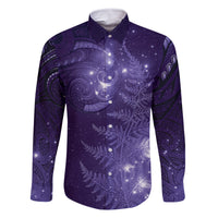 New Zealand Matariki Family Matching Off Shoulder Short Dress and Hawaiian Shirt Purple Milky Way Stars Night Sky LT9 Dad's Shirt - Long Sleeve Purple - Polynesian Pride